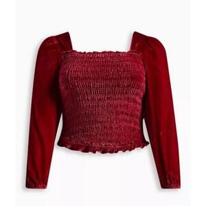NWT torrid Velvet Smocked Blouson Sleeve Crop Top Women's Plus 2X Burgundy